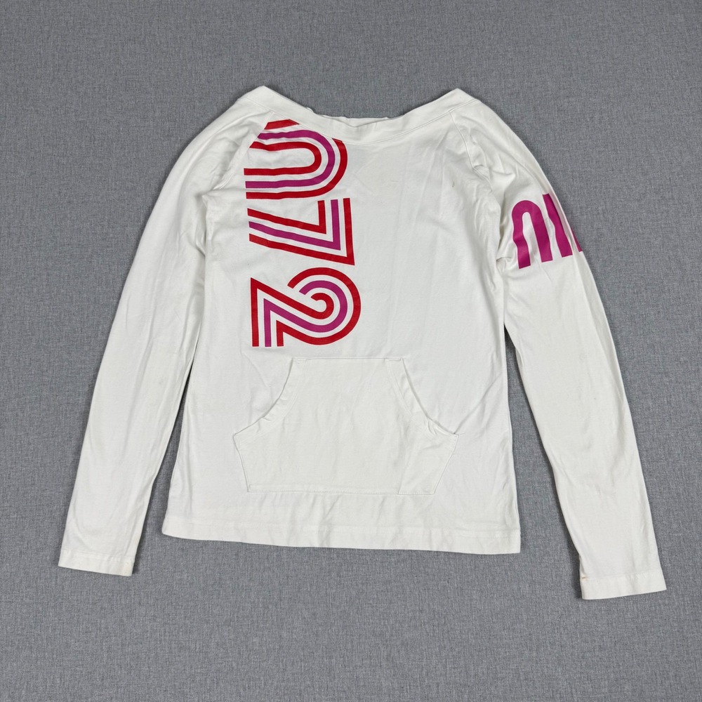 Nike White Pink Graphic Long Sleeve Pouch Pocket Shirt Large 1972 Spellout